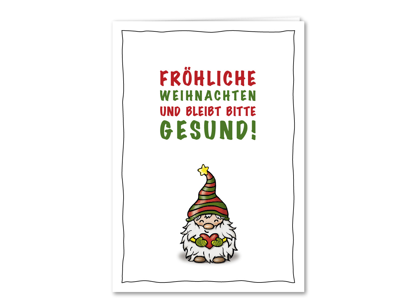 Weihnachtskarte Wichtel bitte gesund bleiben