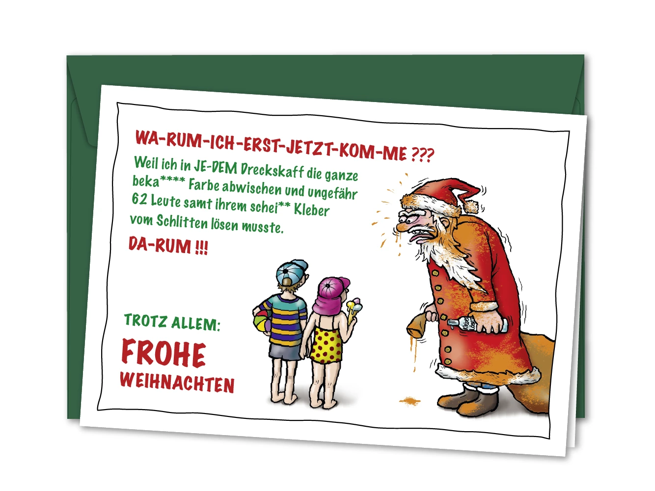 Weihnachtskarte Total verspäteter Weihnachtsmann