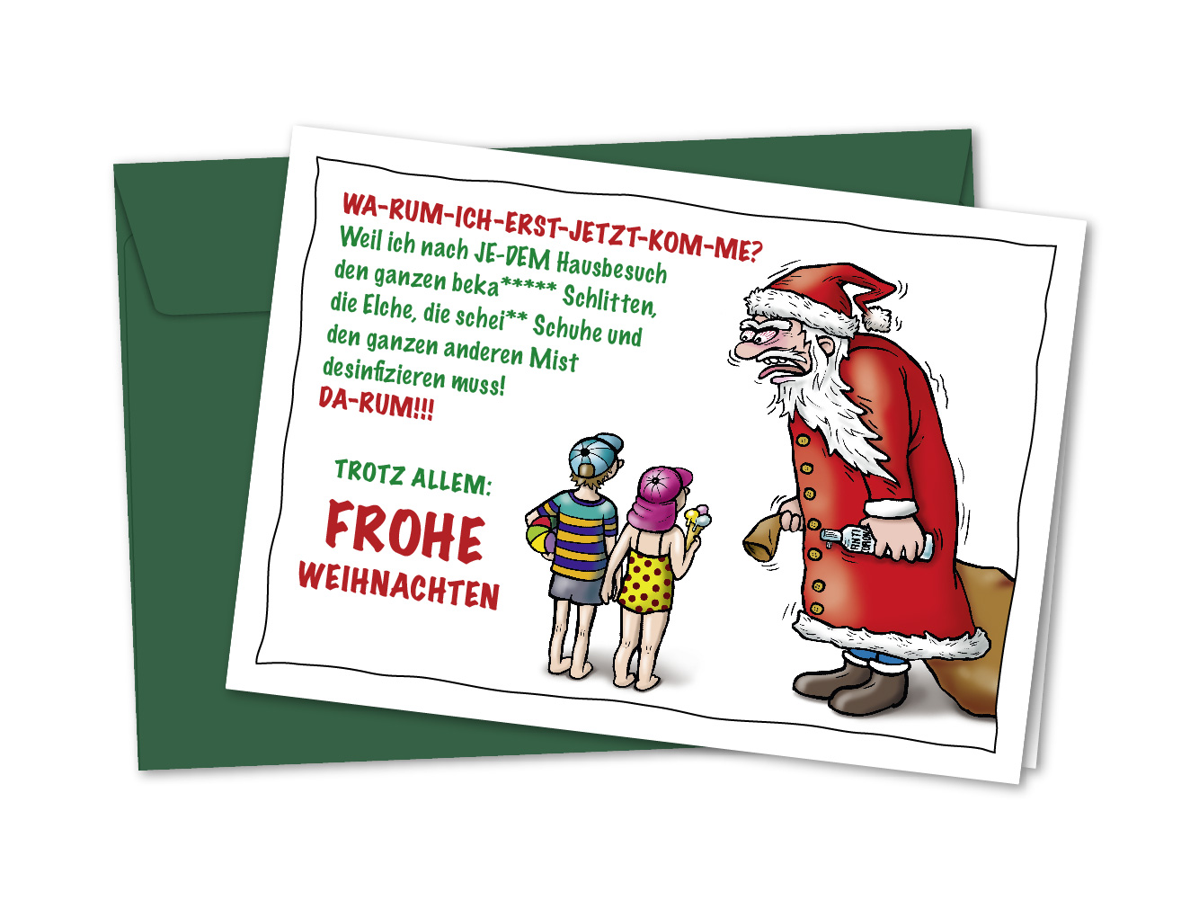 Weihnachtskarte Total verspäteter Weihnachtsmann